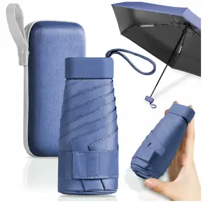 MINI SKŁADANY PARASOL MANUALNY KIESZONKOWY KOMPAKTOWY ETUI NIEBIESKI