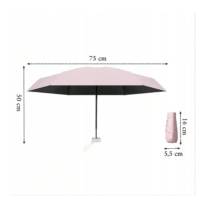 MINI SKŁADANY PARASOL MANUALNY KIESZONKOWY KOMPAKTOWY ETUI RÓŻOWY