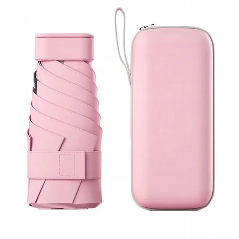 MINI SKŁADANY PARASOL MANUALNY KIESZONKOWY KOMPAKTOWY ETUI RÓŻOWY