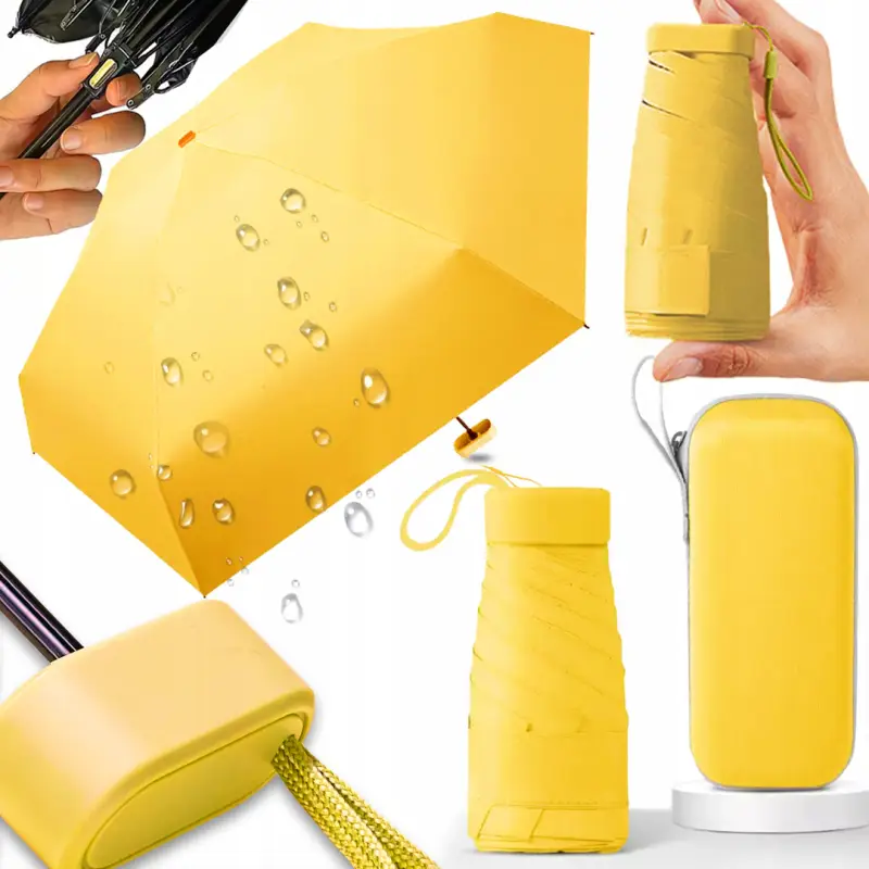 MINI SKŁADANY PARASOL MANUALNY KIESZONKOWY KOMPAKTOWY ETUI ŻÓŁTY