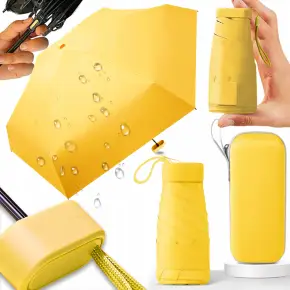 MINI SKŁADANY PARASOL MANUALNY KIESZONKOWY KOMPAKTOWY ETUI ŻÓŁTY