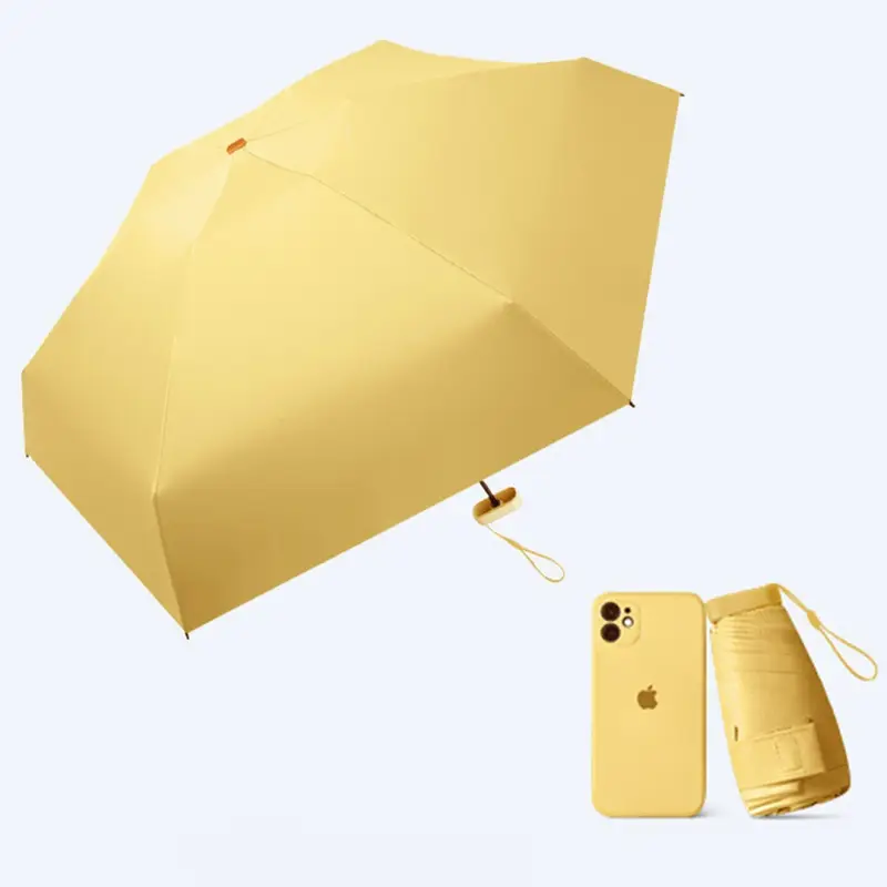 MINI SKŁADANY PARASOL MANUALNY KIESZONKOWY KOMPAKTOWY ETUI ŻÓŁTY