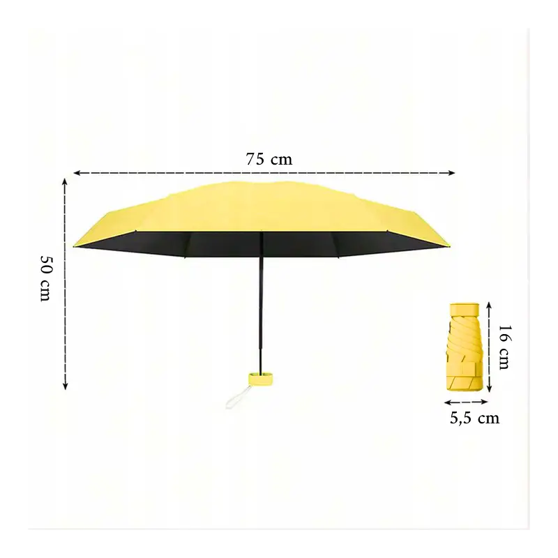 MINI SKŁADANY PARASOL MANUALNY KIESZONKOWY KOMPAKTOWY ETUI ŻÓŁTY