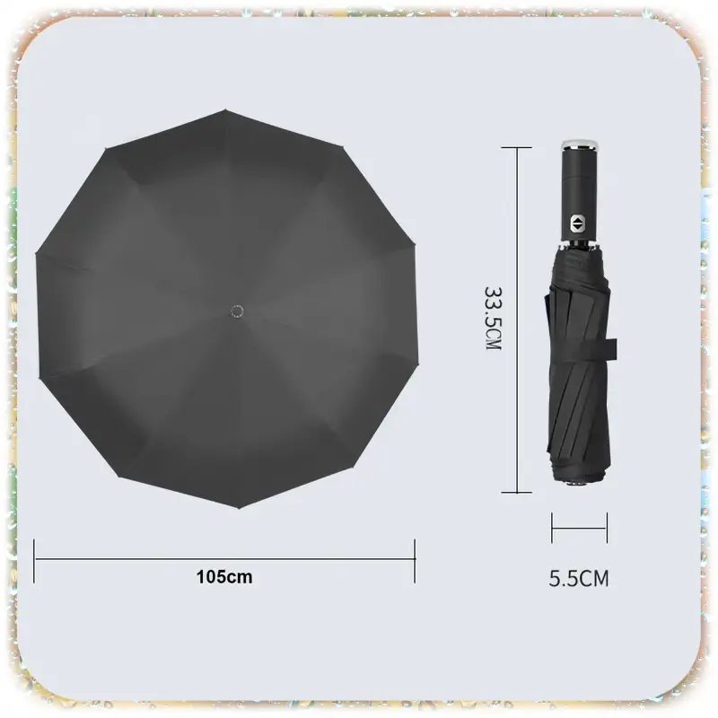PARASOLKA SKŁADANA DUŻY ELEGANCKI MOCNY + PODŚWIETLENIE LED CZARNY