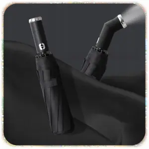 PARASOLKA SKŁADANA DUŻY ELEGANCKI MOCNY + PODŚWIETLENIE LED CZARNY