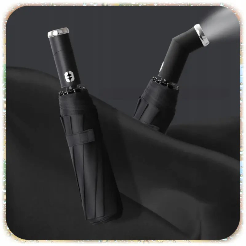 PARASOLKA SKŁADANA DUŻY ELEGANCKI MOCNY + PODŚWIETLENIE LED CZARNY