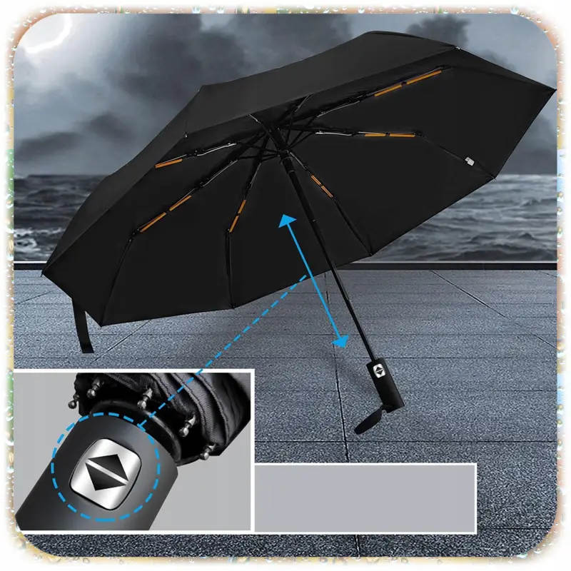 PARASOLKA SKŁADANA DUŻY ELEGANCKI MOCNY + PODŚWIETLENIE LED CZARNY