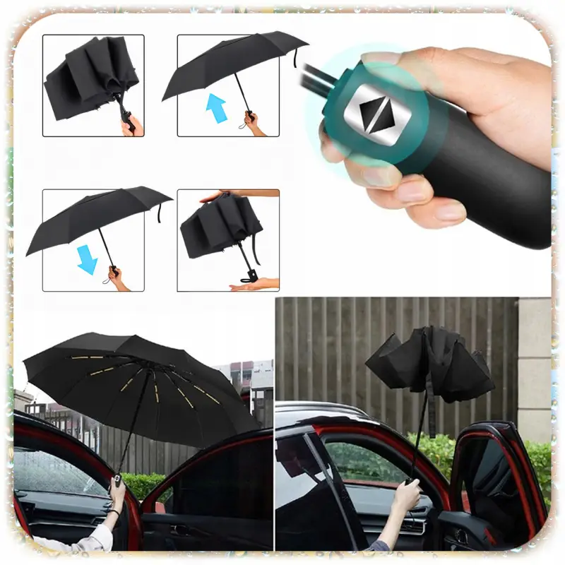 PARASOLKA SKŁADANA DUŻY ELEGANCKI MOCNY + PODŚWIETLENIE LED CZARNY