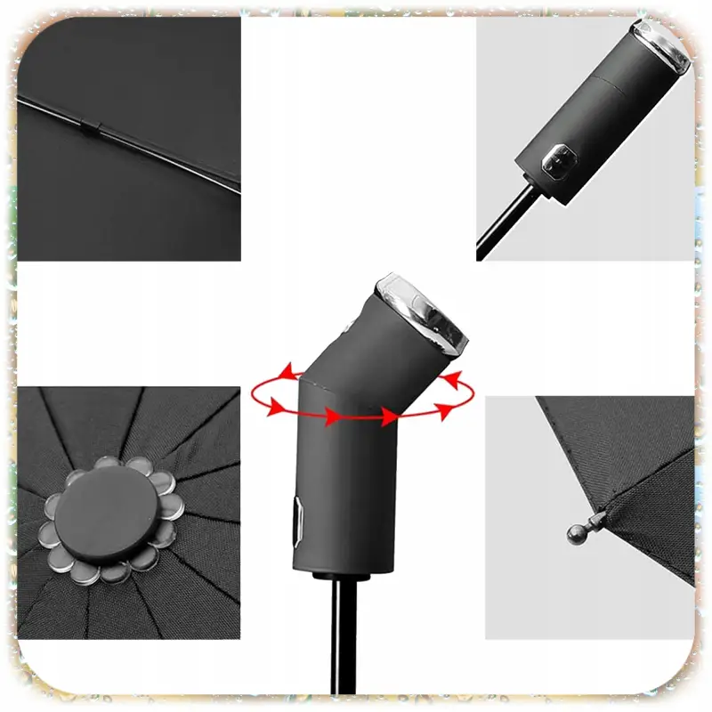 PARASOLKA SKŁADANA DUŻY ELEGANCKI MOCNY + PODŚWIETLENIE LED CZARNY