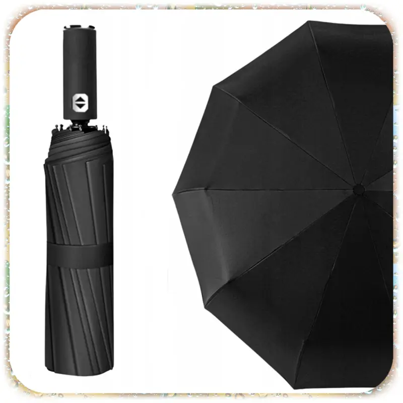PARASOLKA SKŁADANA DUŻY ELEGANCKI MOCNY + PODŚWIETLENIE LED CZARNY