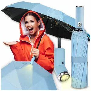 PARASOLKA SKŁADANA DUŻA ELEGANCKA MOCNA PODŚWIETLENIE LED NIEBIESKI