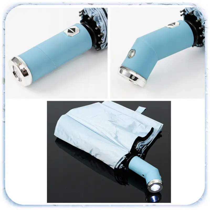 PARASOLKA SKŁADANA DUŻA ELEGANCKA MOCNA PODŚWIETLENIE LED NIEBIESKI