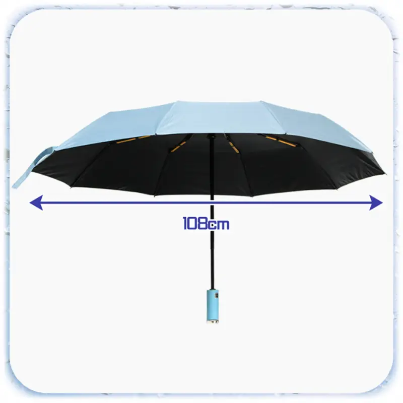 PARASOLKA SKŁADANA DUŻA ELEGANCKA MOCNA PODŚWIETLENIE LED NIEBIESKI