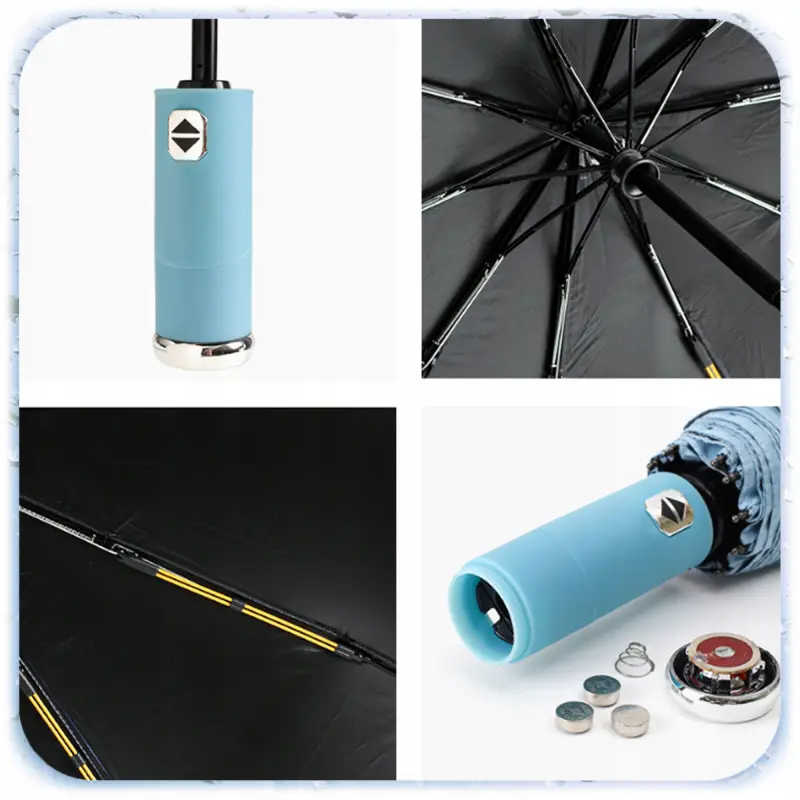 PARASOLKA SKŁADANA DUŻA ELEGANCKA MOCNA PODŚWIETLENIE LED NIEBIESKI