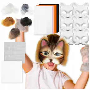 MASKA KOTA DO SAMODZIELNEGO MALOWANIA DIY BRĄZOWE SZTUCZNE FUTRO FILC 6 SZT