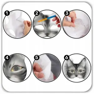MASKA KOTA DO SAMODZIELNEGO MALOWANIA DIY SZARE SZTUCZNE FUTRO 6 SZT