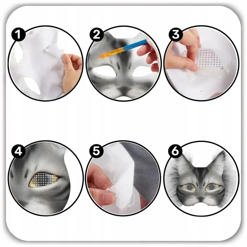 MASKA KOTA DO SAMODZIELNEGO MALOWANIA DIY SZARE SZTUCZNE FUTRO 6 SZT