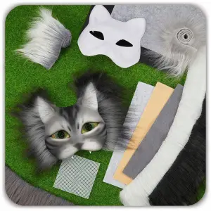 MASKA KOTA DO SAMODZIELNEGO MALOWANIA DIY SZARE SZTUCZNE FUTRO 6 SZT