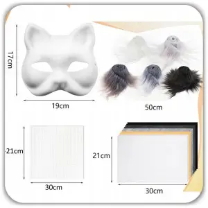 MASKA KOTA DO SAMODZIELNEGO MALOWANIA DIY SZARE SZTUCZNE FUTRO 6 SZT