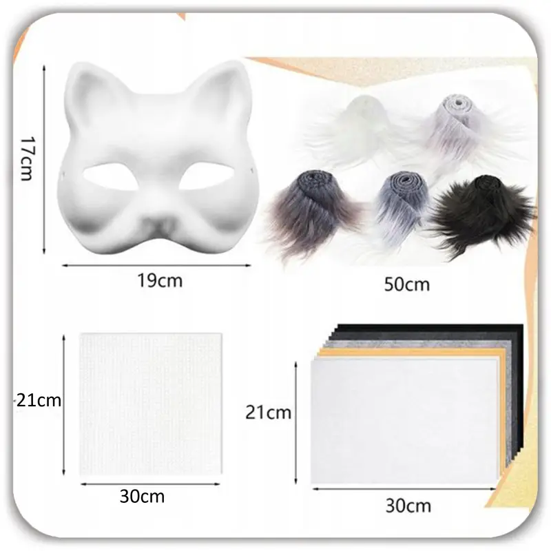 MASKA KOTA DO SAMODZIELNEGO MALOWANIA DIY SZARE SZTUCZNE FUTRO 6 SZT