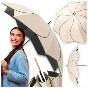 PARASOL PRZECIWDESZCZOWY AUTOMATYCZNY DUŻY WODOODPORNY ELEGANCKI BEŻOWY