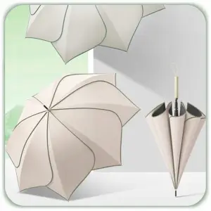 PARASOL PRZECIWDESZCZOWY AUTOMATYCZNY DUŻY WODOODPORNY ELEGANCKI BEŻOWY