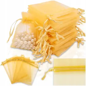 WORECZKI Z ORGANZY NA ŚLUB PREZENT BIŻUTERIĘ MAŁE TOREBKI 10x15 ZŁOTE 100x