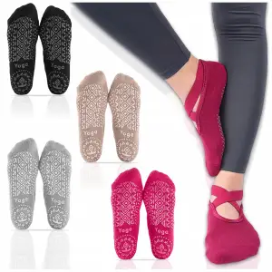 SKARPETKI DO JOGI TAŃCA ANTYPOŚLIZGOWE ABS DAMSKIE PILATES FITNESS 4 PARY