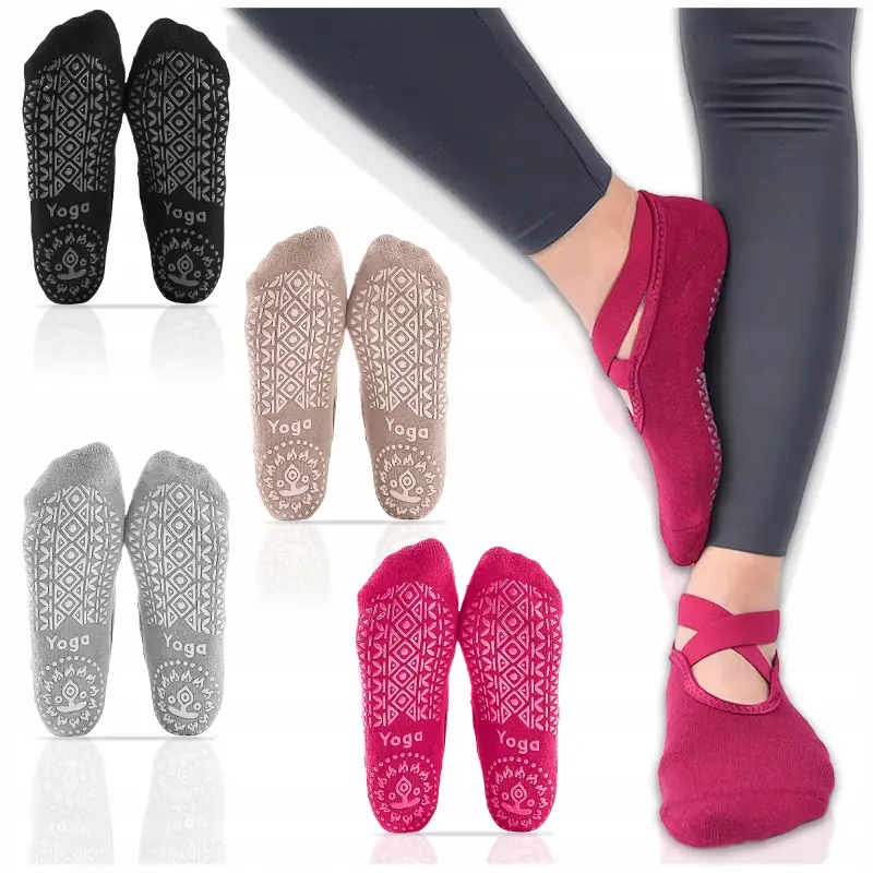 SKARPETKI DO JOGI TAŃCA ANTYPOŚLIZGOWE ABS DAMSKIE PILATES FITNESS 4 PARY