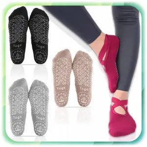 SKARPETKI DO JOGI TAŃCA ANTYPOŚLIZGOWE ABS DAMSKIE PILATES FITNESS 4 PARY