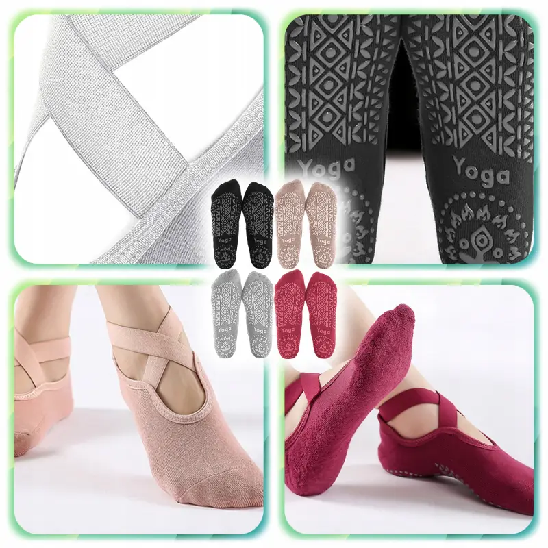 SKARPETKI DO JOGI TAŃCA ANTYPOŚLIZGOWE ABS DAMSKIE PILATES FITNESS 4 PARY
