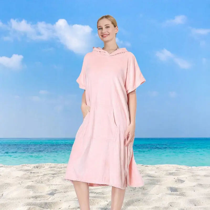 RĘCZNIK PONCZO Z KAPTUREM KĄPIELOWE DLA DOROSŁYCH OKRYCIE MORSOWANIE RÓŻOWE