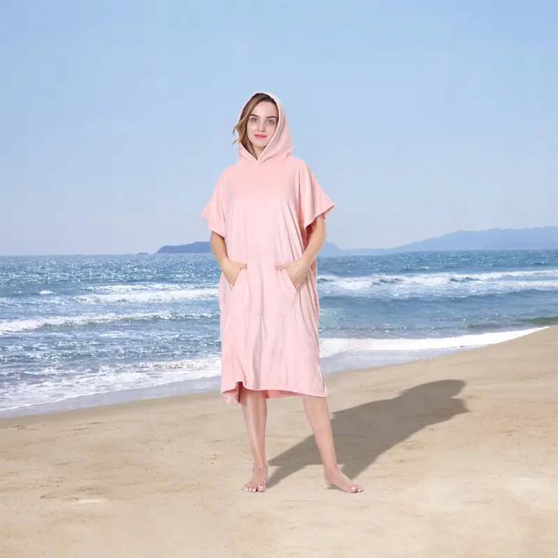 RĘCZNIK PONCZO Z KAPTUREM KĄPIELOWE DLA DOROSŁYCH OKRYCIE MORSOWANIE RÓŻOWE