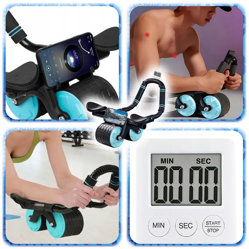 ROLLER TRENAŻER MIĘŚNI BRZUCHA Z PODPÓRKĄ KÓŁKO FITNESS PILATES TIMER +MATA