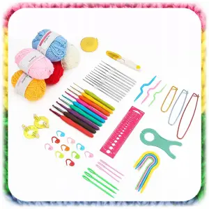 ZESTAW DO SZYDEŁKOWANIA WŁÓCZKA SZYDEŁKA 58 EL. ZNACZNIKI AKCESORIA Z ETUI