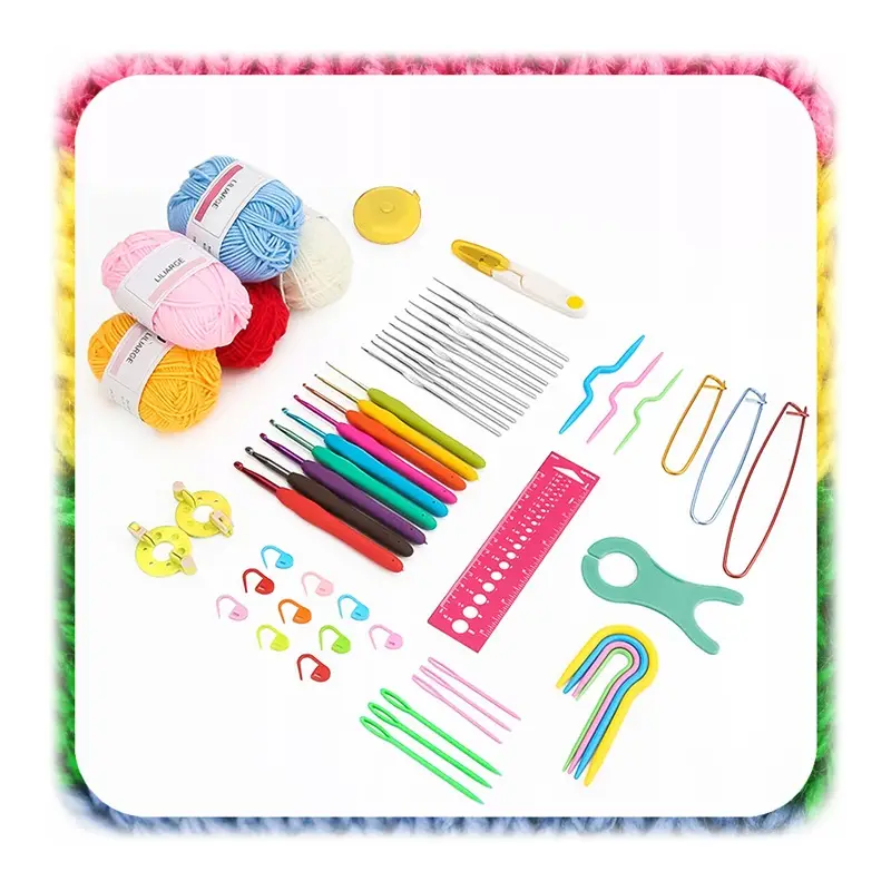 ZESTAW DO SZYDEŁKOWANIA WŁÓCZKA SZYDEŁKA 58 EL. ZNACZNIKI AKCESORIA Z ETUI