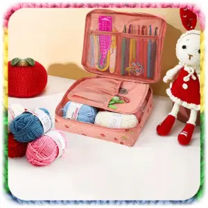 ZESTAW DO SZYDEŁKOWANIA WŁÓCZKA SZYDEŁKA 58 EL. ZNACZNIKI AKCESORIA Z ETUI