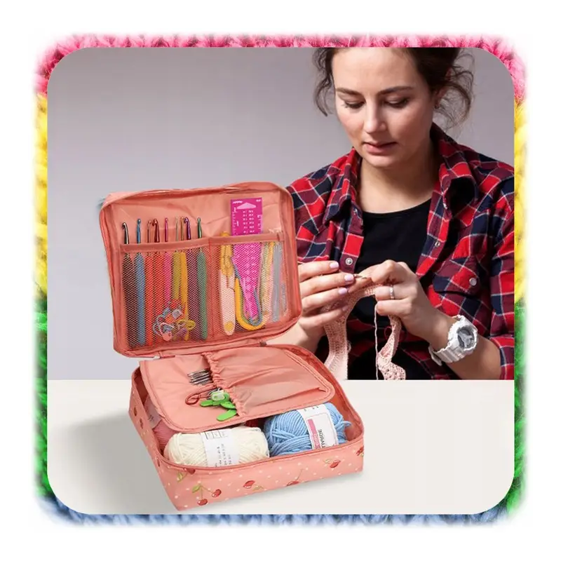 ZESTAW DO SZYDEŁKOWANIA WŁÓCZKA SZYDEŁKA 58 EL. ZNACZNIKI AKCESORIA Z ETUI