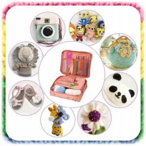 ZESTAW DO SZYDEŁKOWANIA WŁÓCZKA SZYDEŁKA 58 EL. ZNACZNIKI AKCESORIA Z ETUI