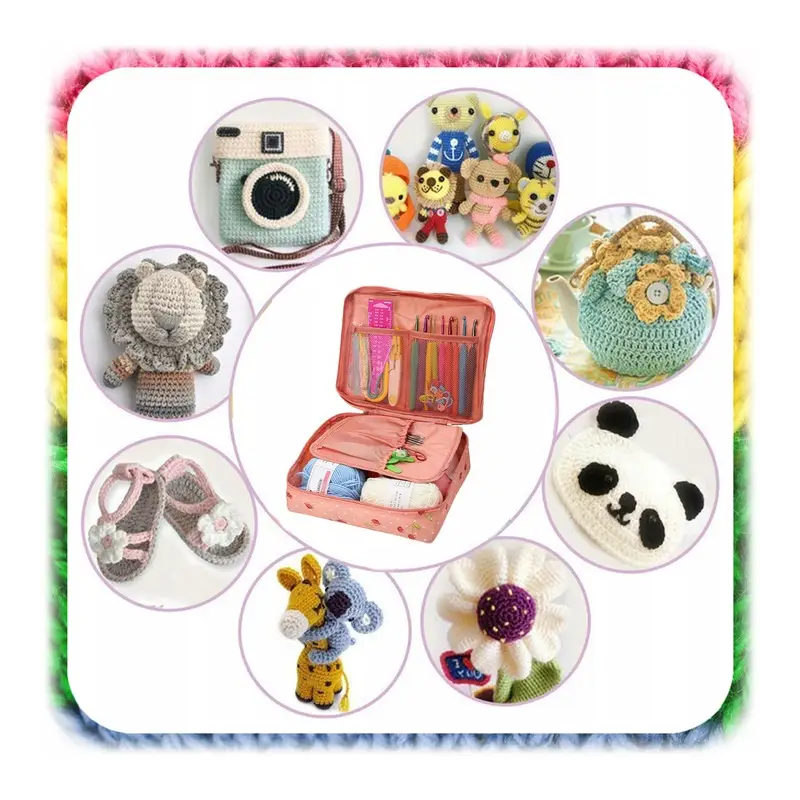 ZESTAW DO SZYDEŁKOWANIA WŁÓCZKA SZYDEŁKA 58 EL. ZNACZNIKI AKCESORIA Z ETUI