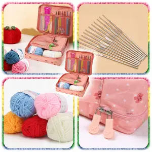 ZESTAW DO SZYDEŁKOWANIA WŁÓCZKA SZYDEŁKA 58 EL. ZNACZNIKI AKCESORIA Z ETUI