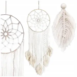 MAKRAMA NA ŚCIANĘ BOHO OZDOBA ŚCIENNA ZE SZNURKA ŁAPACZ SNÓW WISZĄCY LIŚCIE