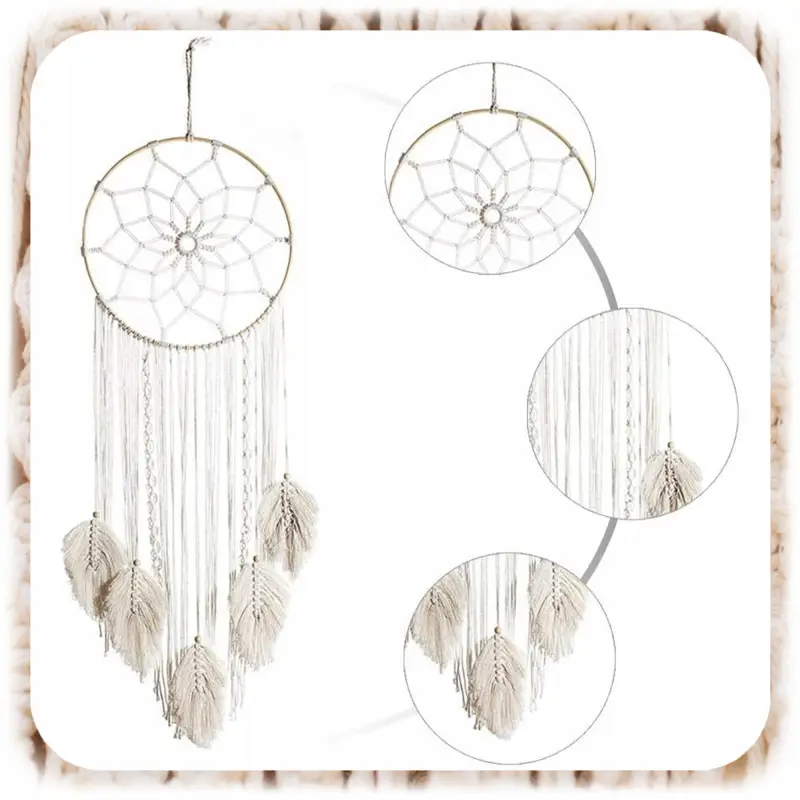 MAKRAMA NA ŚCIANĘ BOHO OZDOBA ŚCIENNA ZE SZNURKA ŁAPACZ SNÓW WISZĄCY LIŚCIE