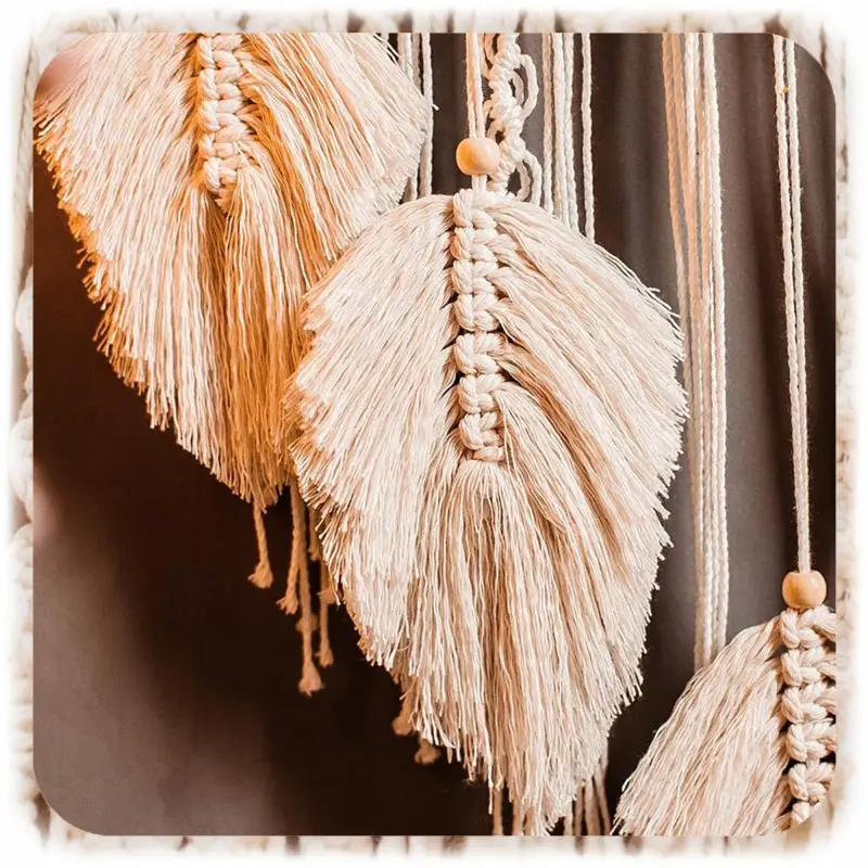 MAKRAMA NA ŚCIANĘ BOHO OZDOBA ŚCIENNA ZE SZNURKA ŁAPACZ SNÓW WISZĄCY LIŚCIE