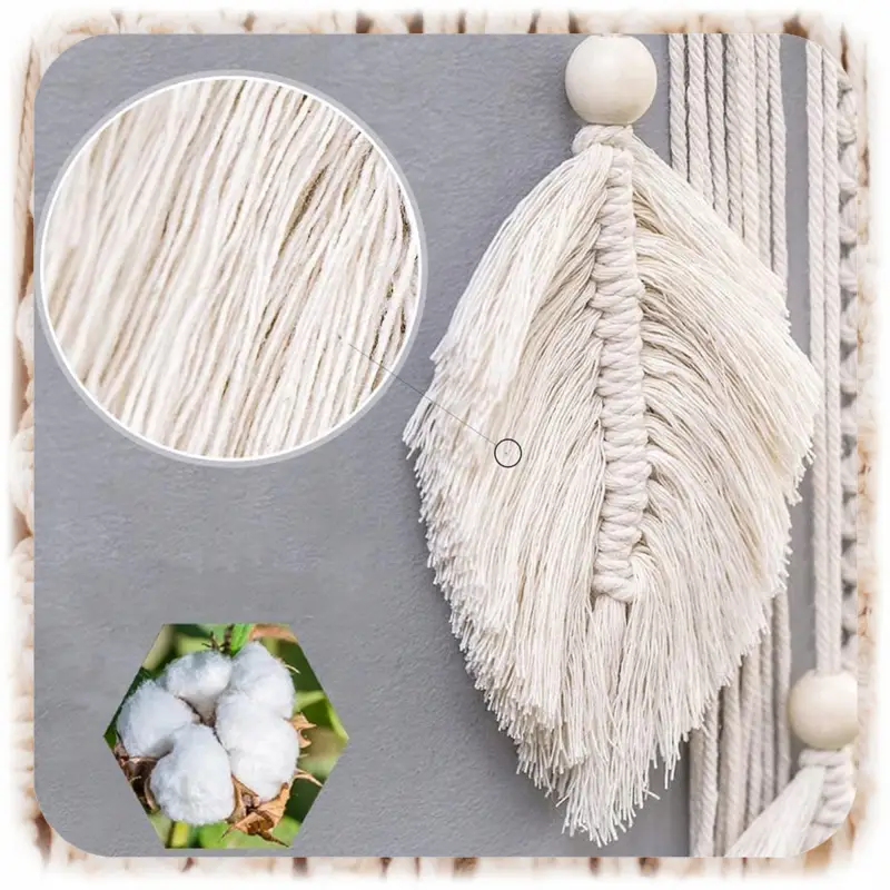 MAKRAMA NA ŚCIANĘ BOHO OZDOBA ŚCIENNA ZE SZNURKA ŁAPACZ SNÓW WISZĄCY LIŚCIE