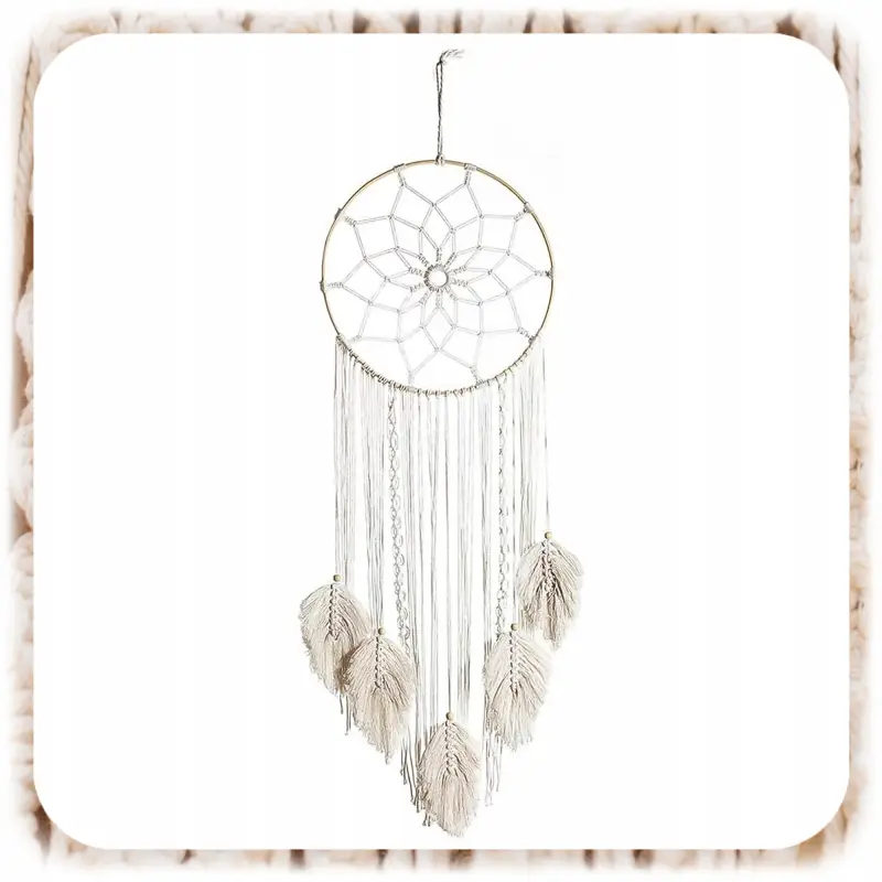 MAKRAMA NA ŚCIANĘ BOHO OZDOBA ŚCIENNA ZE SZNURKA ŁAPACZ SNÓW WISZĄCY LIŚCIE
