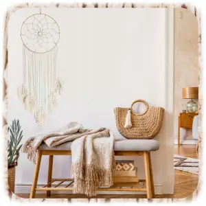 MAKRAMA NA ŚCIANĘ BOHO OZDOBA ŚCIENNA ZE SZNURKA ŁAPACZ SNÓW WISZĄCY LIŚCIE