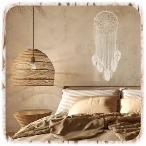 MAKRAMA NA ŚCIANĘ BOHO OZDOBA ŚCIENNA ZE SZNURKA ŁAPACZ SNÓW WISZĄCY LIŚCIE