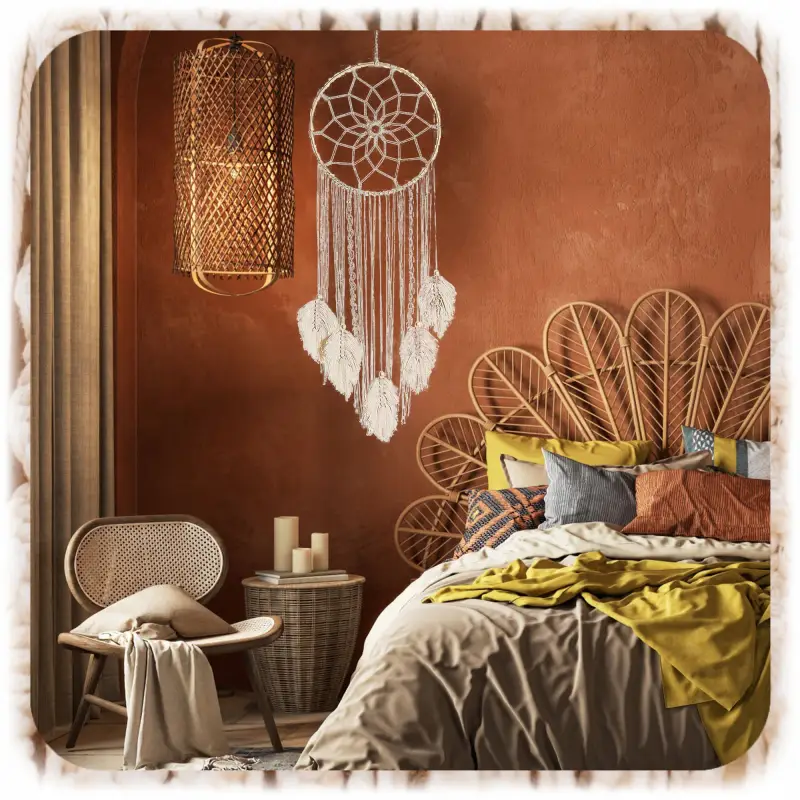 MAKRAMA NA ŚCIANĘ BOHO OZDOBA ŚCIENNA ZE SZNURKA ŁAPACZ SNÓW WISZĄCY LIŚCIE