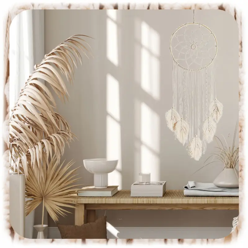 MAKRAMA NA ŚCIANĘ BOHO OZDOBA ŚCIENNA ZE SZNURKA ŁAPACZ SNÓW WISZĄCY LIŚCIE